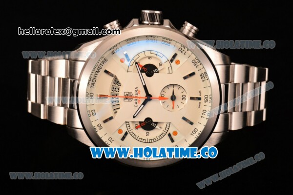 Tag Heuer Grand Carrera SLR Chrono Miyota Quartz Full Steel with White Dial and Stick Markers - Click Image to Close